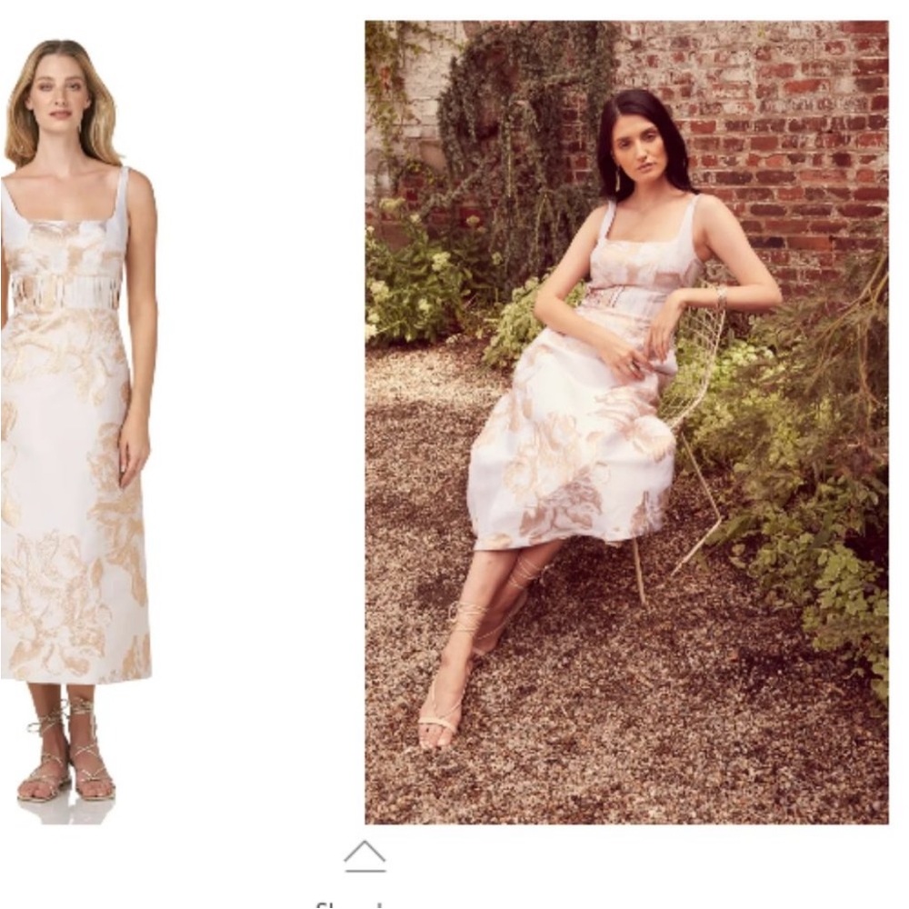 KAY UNGER  FLORAL JACQUARD MIDI CHAMPAGNE DRESS 14 - Picture 5 of 11